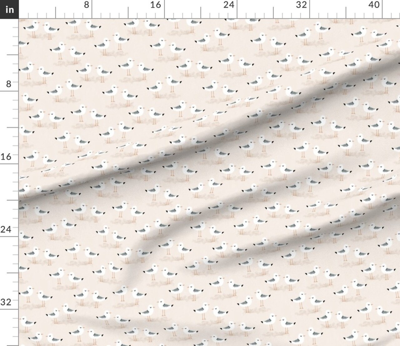 Coastal Seagull Whimsical Bird Cute Animal Beige Sand Summer Beach Nautical Custom Printed Fabric by Spoonflower Various Fabrics by the Yard or Fat Quarter